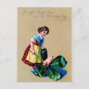 Vintage Child and Pig on St Patrick's Day Postcard