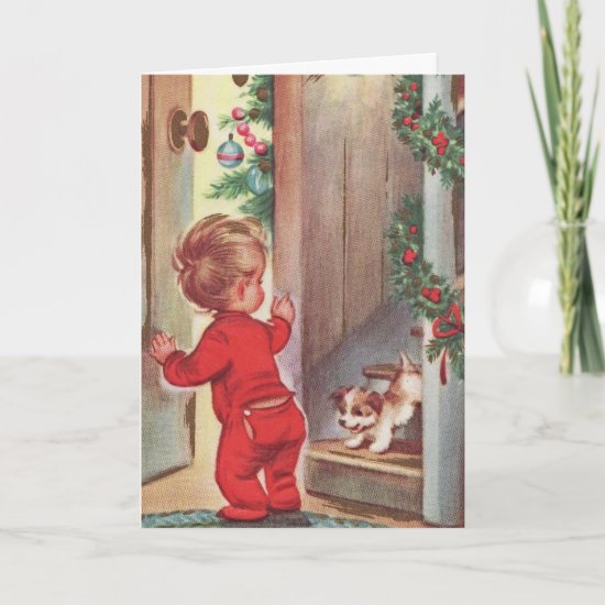 Vintage Child and Puppy Christmas Holiday Card