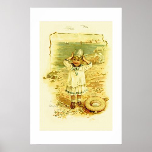 Vintage Child at the Beach Storybook Illustration  Poster