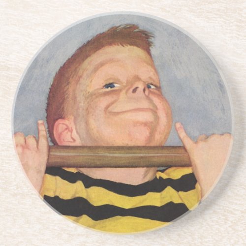 Vintage Child Boy Doing Chin Ups Exercise Sports Coaster