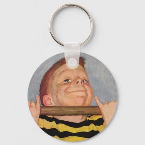 Vintage Child Boy Doing Chin Ups Exercise Sports Keychain