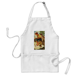 Vintage Child, Boy Fishing with His Pet Dog Mutt Adult Apron
