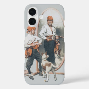 Vintage Child, Boy Pirate, Dog, Mirror, Buccaneer iPhone 16 Case