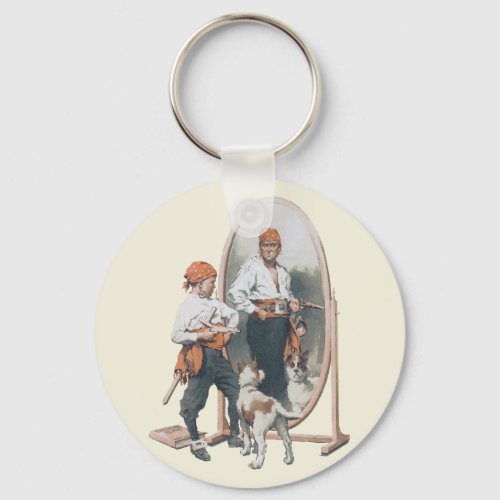 Vintage Child Boy Pirate Dog Mirror Buccaneer Keychain