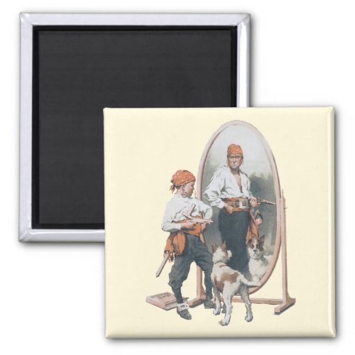Vintage Child Boy Pirate Dog Mirror Buccaneer Magnet
