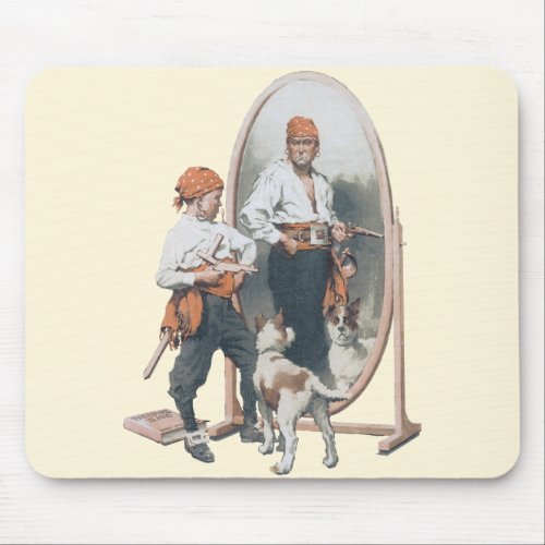 Vintage Child Boy Pirate Dog Mirror Buccaneer Mouse Pad