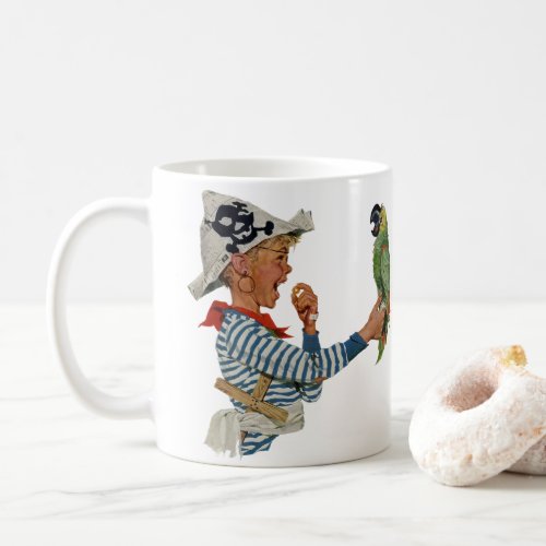 Vintage Child Boy Playing Pirate Parrot Bird Coffee Mug