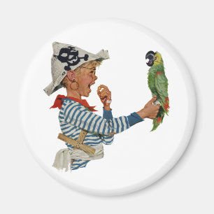 Vintage Child, Boy Playing Pirate Parrot Bird Magnet