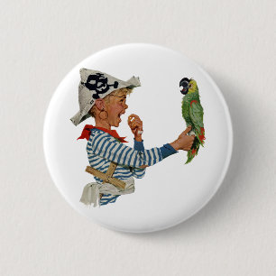 Vintage Child, Boy Playing Pirate Parrot Bird Pinback Button
