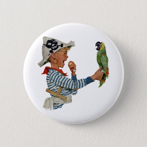 Vintage Child Boy Playing Pirate Parrot Bird Pinback Button