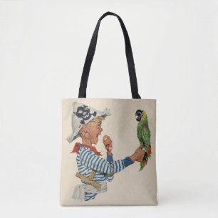 Vintage Child, Boy Playing Pirate Parrot Bird Tote Bag