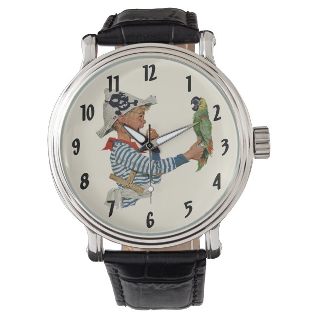 Vintage Child, Boy Playing Pirate Parrot Bird Watch (Front)