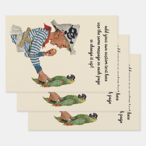 Vintage Child Boy Playing Pirate Parrot Bird Wrapping Paper Sheets