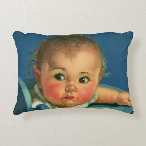 Vintage Child Cute Baby Boy or Girl in Highchair Accent Pillow