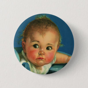 Vintage Child, Cute Baby Boy or Girl in Highchair Button