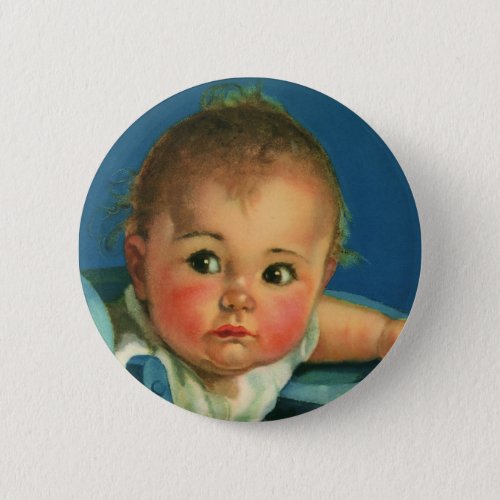 Vintage Child Cute Baby Boy or Girl in Highchair Button