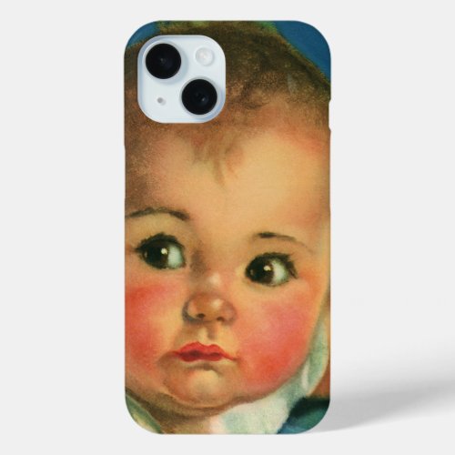 Vintage Child Cute Baby Boy or Girl in Highchair iPhone 15 Case