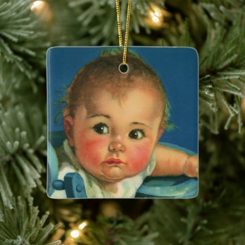 Vintage Child Cute Baby Boy or Girl in Highchair Ceramic Ornament