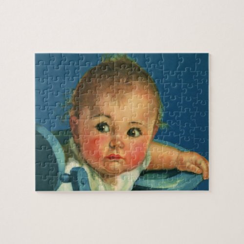 Vintage Child Cute Baby Boy or Girl in Highchair Jigsaw Puzzle