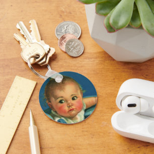 Vintage Child, Cute Baby Boy or Girl in Highchair Keychain