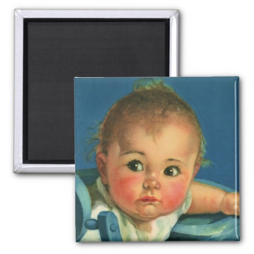 Vintage Child Cute Baby Boy or Girl in Highchair Magnet