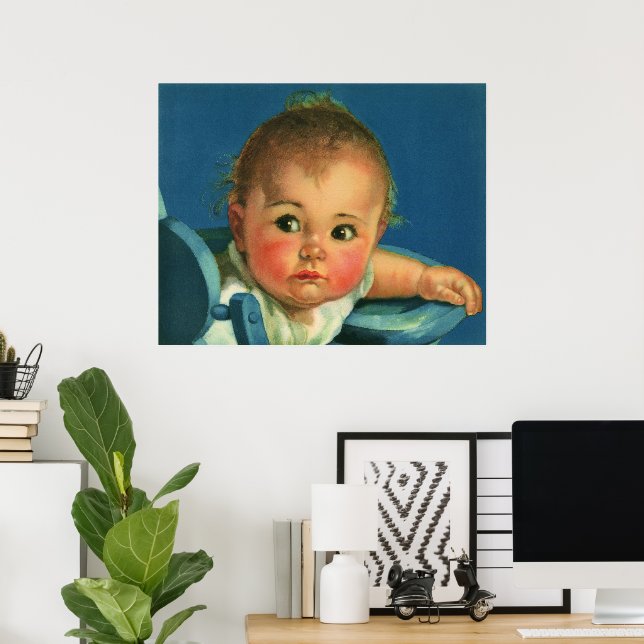Vintage Child, Cute Baby Boy or Girl in Highchair Poster (Home Office)