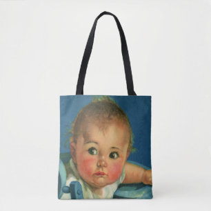 Vintage Child, Cute Baby Boy or Girl in Highchair Tote Bag