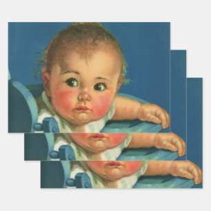 Vintage Child, Cute Baby Boy or Girl in Highchair Wrapping Paper Sheets