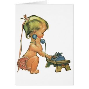 Vintage Child Cute Blond Girl Talking on Toy Phone