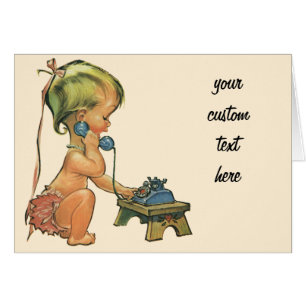 Vintage Child Cute Blond Girl Talking on Toy Phone