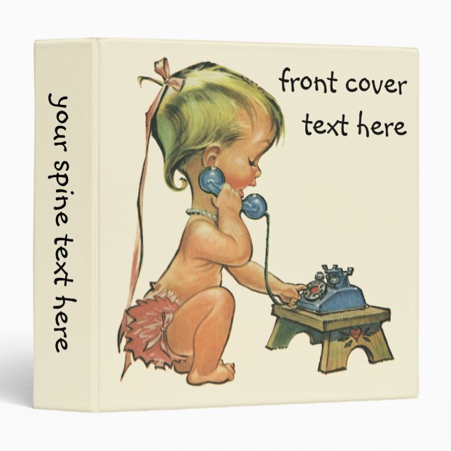 Vintage Child Cute Blond Girl Talking on Toy Phone 3 Ring Binder (Front/Spine)
