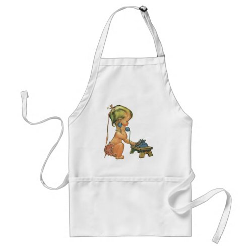 Vintage Child Cute Blond Girl Talking on Toy Phone Adult Apron