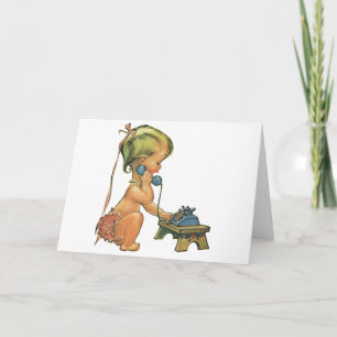 Vintage Child Cute Blond Girl Talking on Toy Phone Card