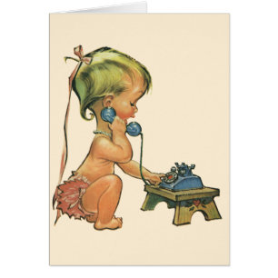 Vintage Child Cute Blond Girl Talking on Toy Phone Cards