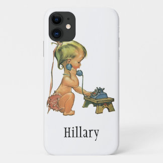Vintage Child Cute Blond Girl Talking on Toy Phone iPhone 11 Case