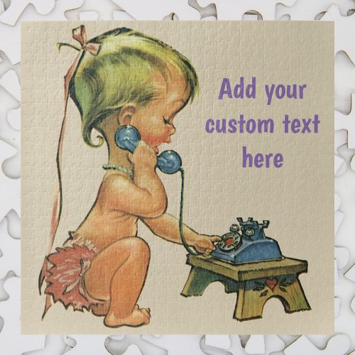 Vintage Child Cute Blond Girl Talking on Toy Phone Jigsaw Puzzle
