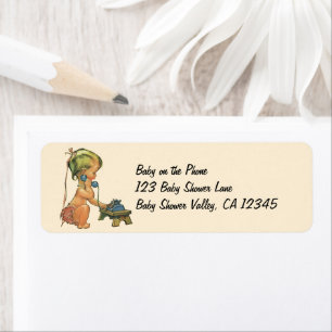 Vintage Child Cute Blond Girl Talking on Toy Phone Label