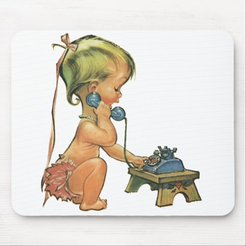 Vintage Child Cute Blond Girl Talking on Toy Phone Mouse Pad