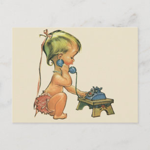 Vintage Child Cute Blond Girl Talking on Toy Phone Postcard