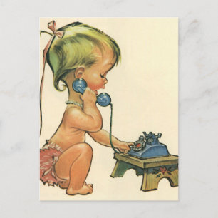 Vintage Child Cute Blond Girl Talking on Toy Phone Postcard