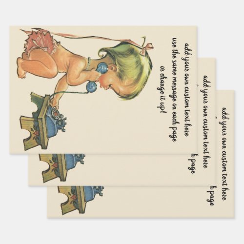 Vintage Child Cute Blond Girl Talking on Toy Phone Wrapping Paper Sheets