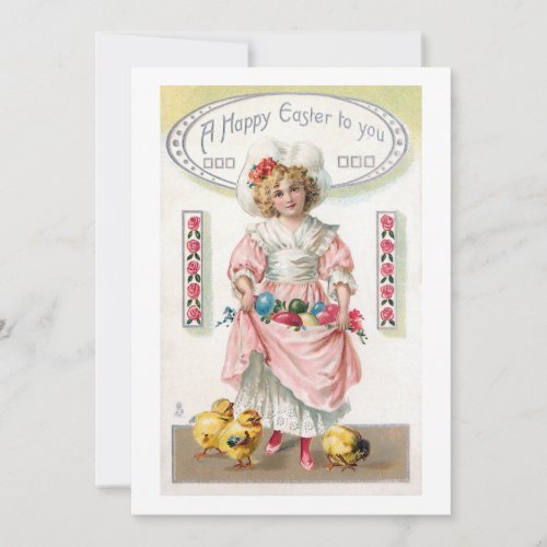 Vintage Child Easter Eggs and Chicks Holiday Card