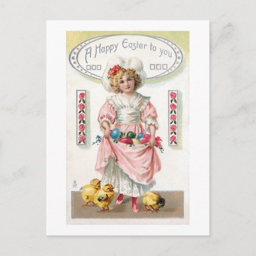 Vintage Child Easter Eggs and Chicks Postcard