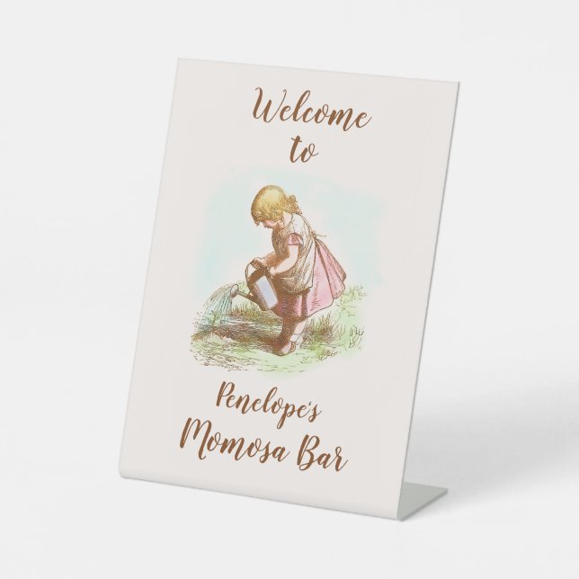 Vintage Child Garden Baby Shower Momosa Bar sign (Front)