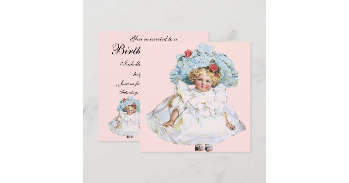 Vintage Child, Girl Pretty Dress Birthday Party Invitation | Zazzle