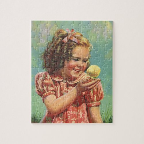 Vintage Child Girl with Baby Easter Chick Jigsaw Puzzle