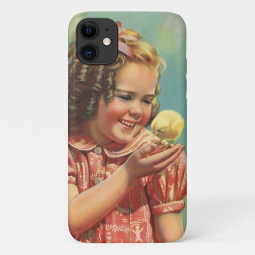 Vintage Child Happy Smile Girl with Baby Chick iPhone 11 Case