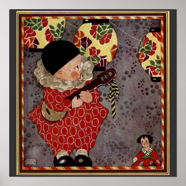 Vintage Child Harlequin, Musician Playing Banjo Poster (Front)