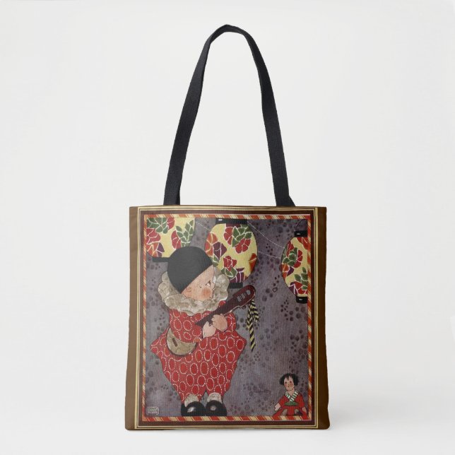 Vintage Child Harlequin, Musician Playing Banjo Tote Bag (Front)