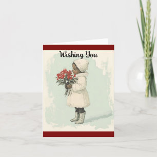 Vintage Child Holding Flowers Holiday Card